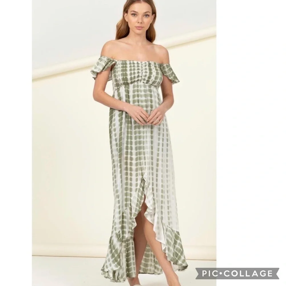 Beautiful Olive & White Tie Dyed Dress - Picture 5 of 6